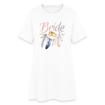 Bride Gold Rings Feathers Bachelor Party - Women’s T-Shirt Dress - white - Front