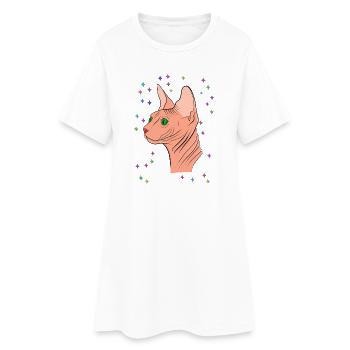 Sphynx mit Sternen - Frauen T-Shirt-Kleid - Weiß - Vorne