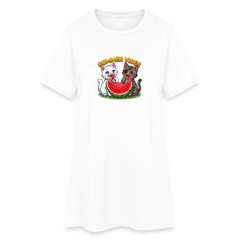 Sommer Katzen mit Wassermelone - Frauen T-Shirt-Kleid - Weiß - Vorne