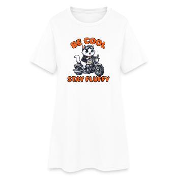 Katzen-Motorrad: Be Cool Stay Fluffy - Frauen T-Shirt-Kleid - Weiß - Vorne