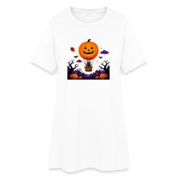 Kürbisballon-Katzen-Halloween-Szene - Frauen T-Shirt-Kleid - Weiß - Vorne