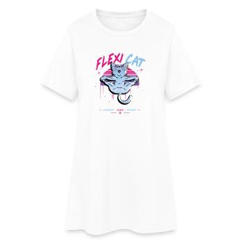 Flexi Cat dehnt sich wunderbar - Frauen T-Shirt-Kleid - Weiß - Vorne