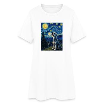 Starry Night Schnauzer Art Parody Portrait - Women’s T-Shirt Dress - white - Front