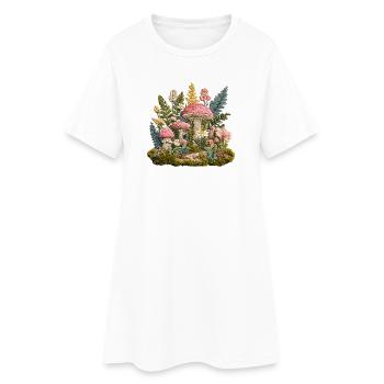 Waldpilz Stickerei Flora Muster - Frauen T-Shirt-Kleid - Weiß - Vorne