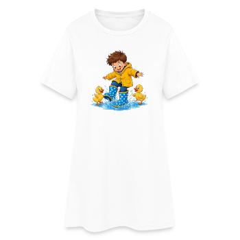 Junge springt mit Entenküken in Wasserpfützen - Frauen T-Shirt-Kleid - Weiß - Vorne