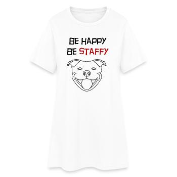 Phrase "sei glücklich, sei staffy" Merkmal – 114b - Frauen T-Shirt-Kleid - Weiß - Vorne