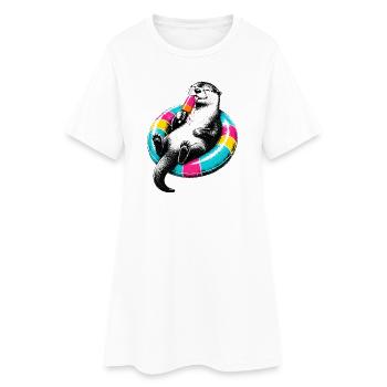 Otter mit Eis im Stencil Style - Women’s T-Shirt Dress - white - Front