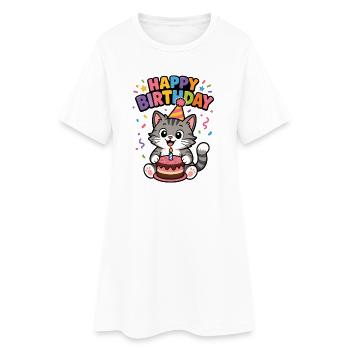 Happy Birthday cat - Frauen T-Shirt-Kleid - Weiß - Vorne