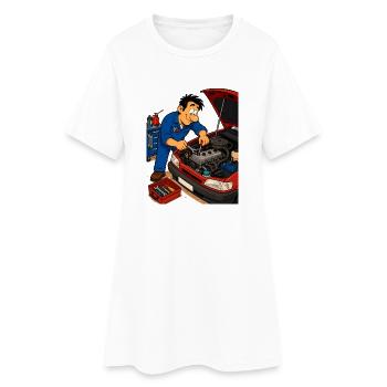Animated mechanic on the engine - Women’s T-Shirt Dress - white - Front