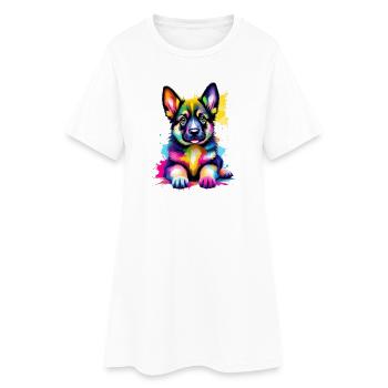 Colorful German Shepherd Puppy - Women’s T-Shirt Dress - white - Front