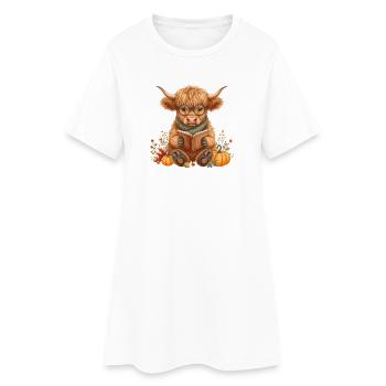 Douillet d’automne Highland Cow Reading - Robe T-shirt Femme - blanc - Devant