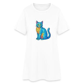 Blaeuliche Kristallkatze - Frauen T-Shirt-Kleid - Weiß - Vorne