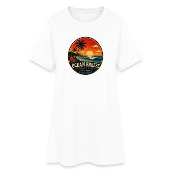 Ocean Breeze Retro-Abzeichen Vintage-Küstengrafik - Frauen T-Shirt-Kleid - Weiß - Vorne