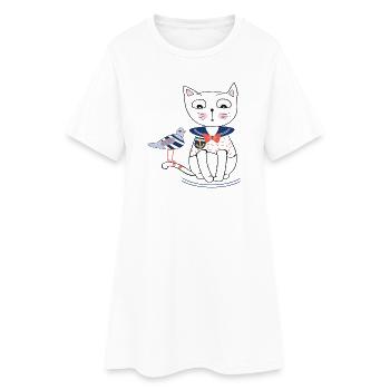 Katze und Möwe - Frauen T-Shirt-Kleid - Weiß - Vorne