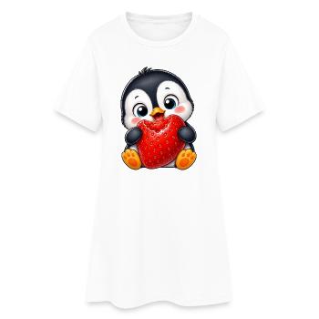 Süßer Pinguin mit Erdbeeren Cartoon Sommer - Frauen T-Shirt-Kleid - Weiß - Vorne
