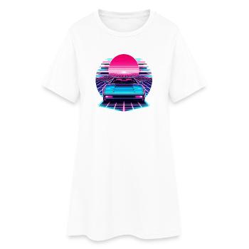 Neon Synthwave Auto am Sonnenuntergang - Frauen T-Shirt-Kleid - Weiß - Vorne