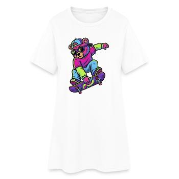 Teddy bear on a skateboard Neon - Women’s T-Shirt Dress - white - Front