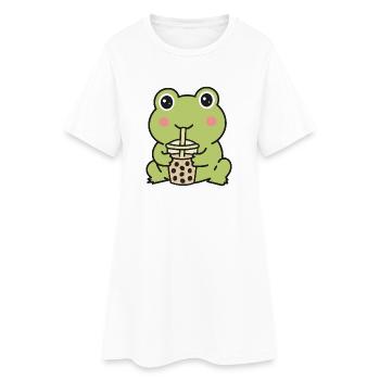 Süßer Kawaii-Frosch trinkt Bubble Tea Aufkleber - Frauen T-Shirt-Kleid - Weiß - Vorne