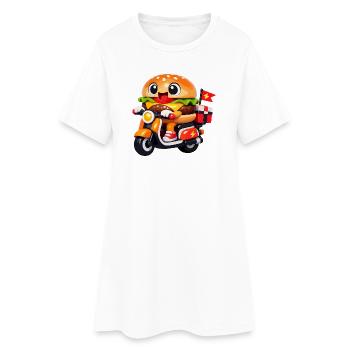 Kawaii Burger auf dem Motorrad - Frauen T-Shirt-Kleid - Weiß - Vorne