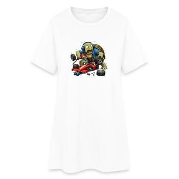 Schildkröte als Rennwagen-Mechaniker Boxenstopp - Frauen T-Shirt-Kleid - Weiß - Vorne