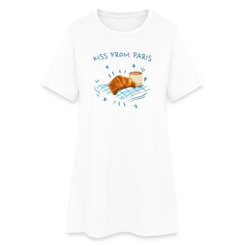 Ein Kuss aus Paris, Frankreich mit Croissant - Frauen T-Shirt-Kleid - Weiß - Vorne