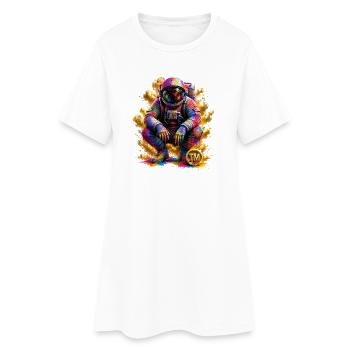 Farbenfrohe Weltraumastronautin - Frauen T-Shirt-Kleid - Weiß - Vorne