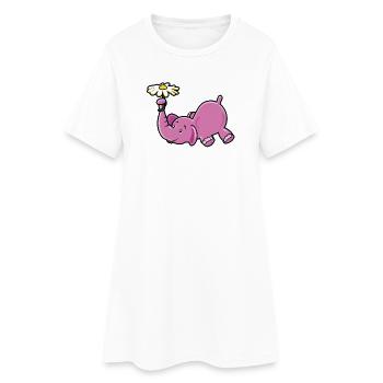 Pink Elephant with Daisy - Women’s T-Shirt Dress - white - Front