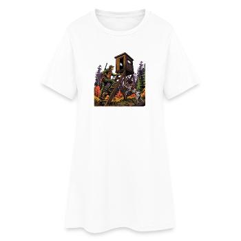 Jäger und Hund am Hochstand - Frauen T-Shirt-Kleid - Weiß - Vorne