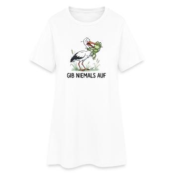 Gib niemals auf! – Lustiger Storch & Frosch - Frauen T-Shirt-Kleid - Weiß - Vorne