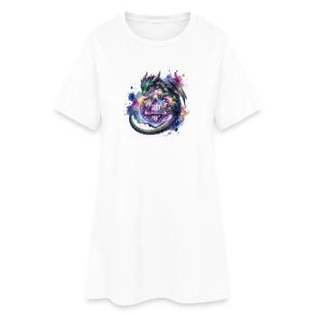 Süßer Drache mit D20 Würfel – Pen & Paper - Frauen T-Shirt-Kleid - Weiß - Vorne