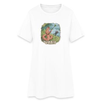 Wie du mir, so ich dir – Wurm angelt Angler - Frauen T-Shirt-Kleid - Weiß - Vorne