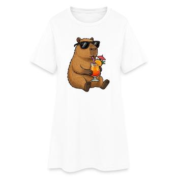 Capybara mit Sonnen-Cocktail-Style - Frauen T-Shirt-Kleid - Weiß - Vorne
