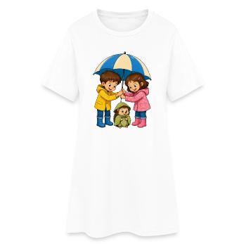 Kinder Regenschirm für Igel Süßes Regen Motiv - Frauen T-Shirt-Kleid - Weiß - Vorne