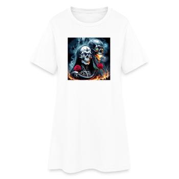 Zwillingsschädel in Flammen - Frauen T-Shirt-Kleid - Weiß - Vorne