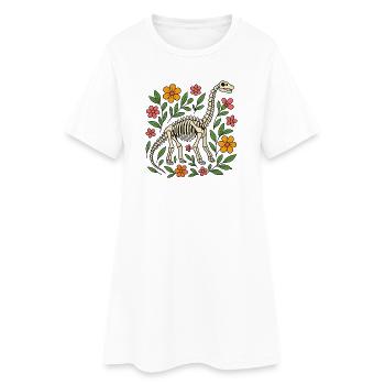 Brachiosaurus Skelett mit Blumen - Frauen T-Shirt-Kleid - Weiß - Vorne