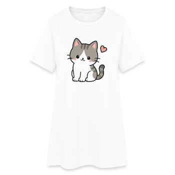 Süßes Kawaii-Kätzchen mit rosa Herz - Frauen T-Shirt-Kleid - Weiß - Vorne