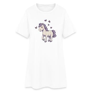 Cute Pony with Butterflies - Women’s T-Shirt Dress - white - Front