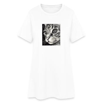 Hypnotischer Katzenblick im All - Frauen T-Shirt-Kleid - Weiß - Vorne