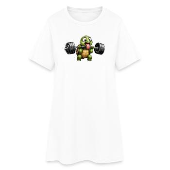 Schildkröte mit Hantel Comic Bodybuilding - Frauen T-Shirt-Kleid - Weiß - Vorne
