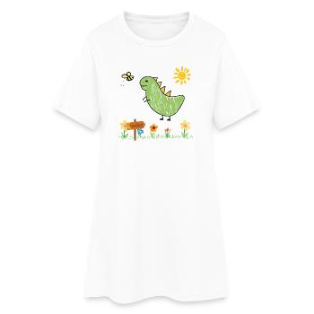 Dino Garden Green Kids - Frauen T-Shirt-Kleid - Weiß - Vorne