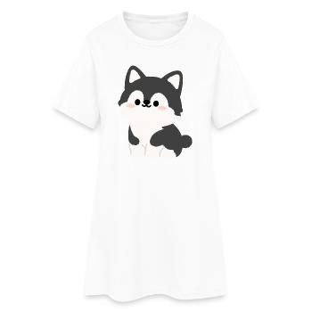 Kawaii Husky Pup Illustration - Women’s T-Shirt Dress - white - Front