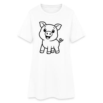 Glückliches Schweinchen Tiermotiv - Frauen T-Shirt-Kleid - Weiß - Vorne