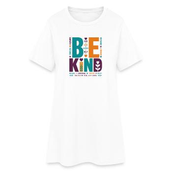 Be Kind – Buntes Typografie Statement Word Stack - Frauen T-Shirt-Kleid - Weiß - Vorne