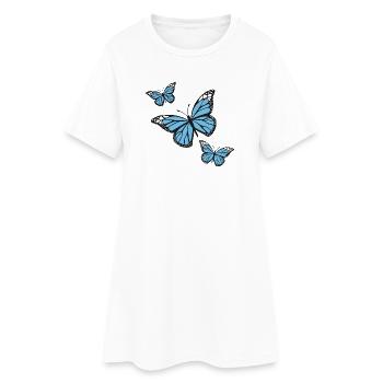 Blaue Schmetterlinge - Frauen T-Shirt-Kleid - Weiß - Vorne