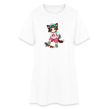 Kitten Summer Skateboarding - Frauen T-Shirt-Kleid - Weiß - Vorne