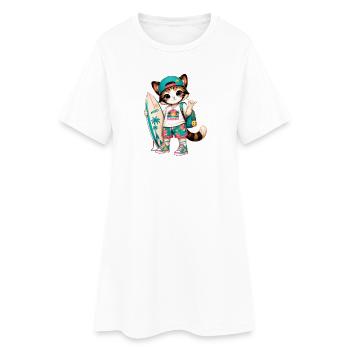 Kitten Surfer Summer Tropical - Frauen T-Shirt-Kleid - Weiß - Vorne