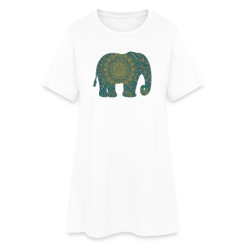 Mandala Elefant Muster in Teal - Frauen T-Shirt-Kleid - Weiß - Vorne