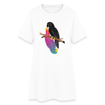 Zwei Papageien auf Ast Cartoon Design - Frauen T-Shirt-Kleid - Weiß - Vorne