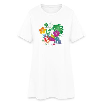 Tropische Blumen und Blätter Design - Frauen T-Shirt-Kleid - Weiß - Vorne