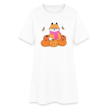 Süßer Fuchs mit Kürbissen Herbst Cartoon - Frauen T-Shirt-Kleid - Weiß - Vorne